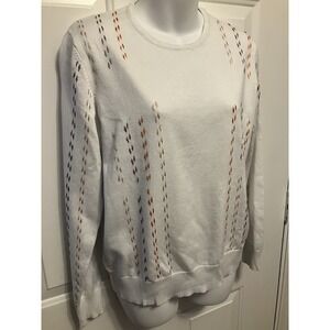 Women's Chee Cho White‎ Sweater Long Sleeve Embroidered Size L Large
